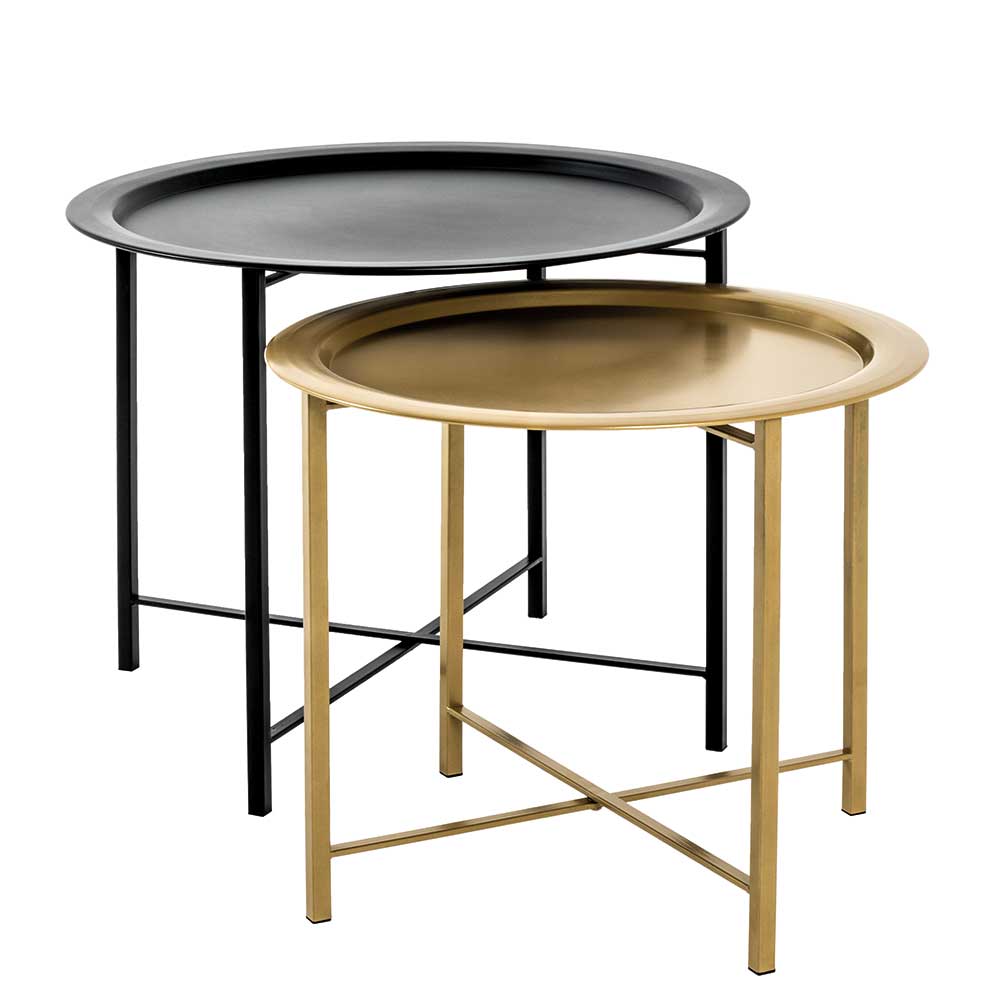 Beistelltische in Schwarz & Gold mit abnehmbarer Tischplatte Carsamo
