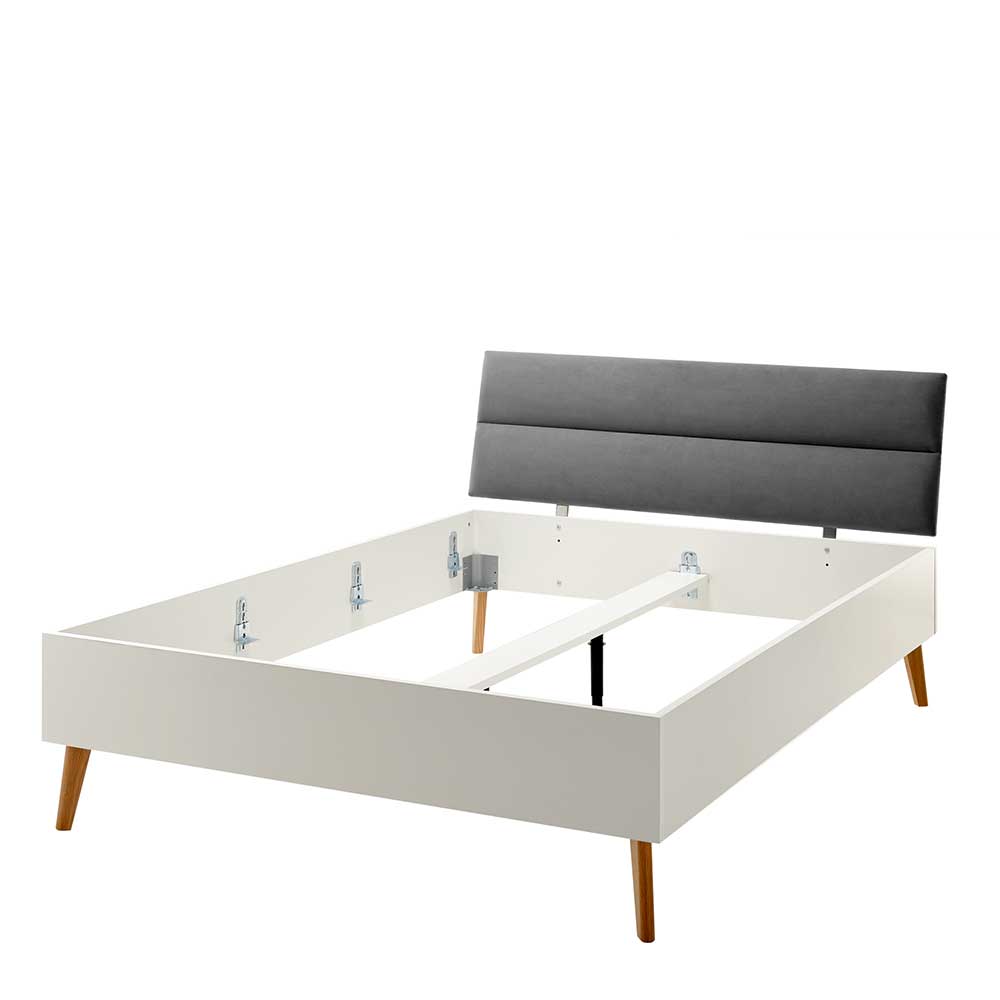 Bett in Weiß Grau & Eiche 140x200 cm - Skandinavischer Wohnstil Cablos