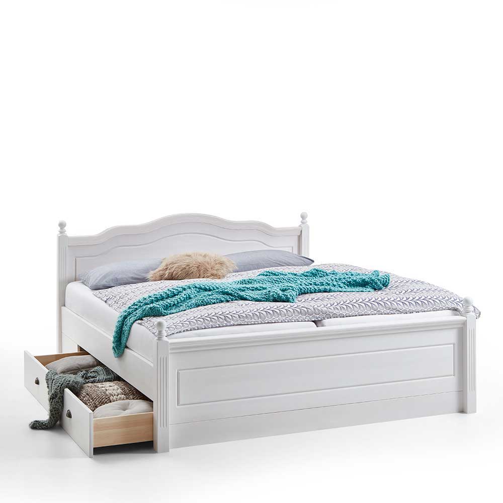 Bett mit Stauraum aus Kiefernholz in Weiß lackiert 180x200 Laburita