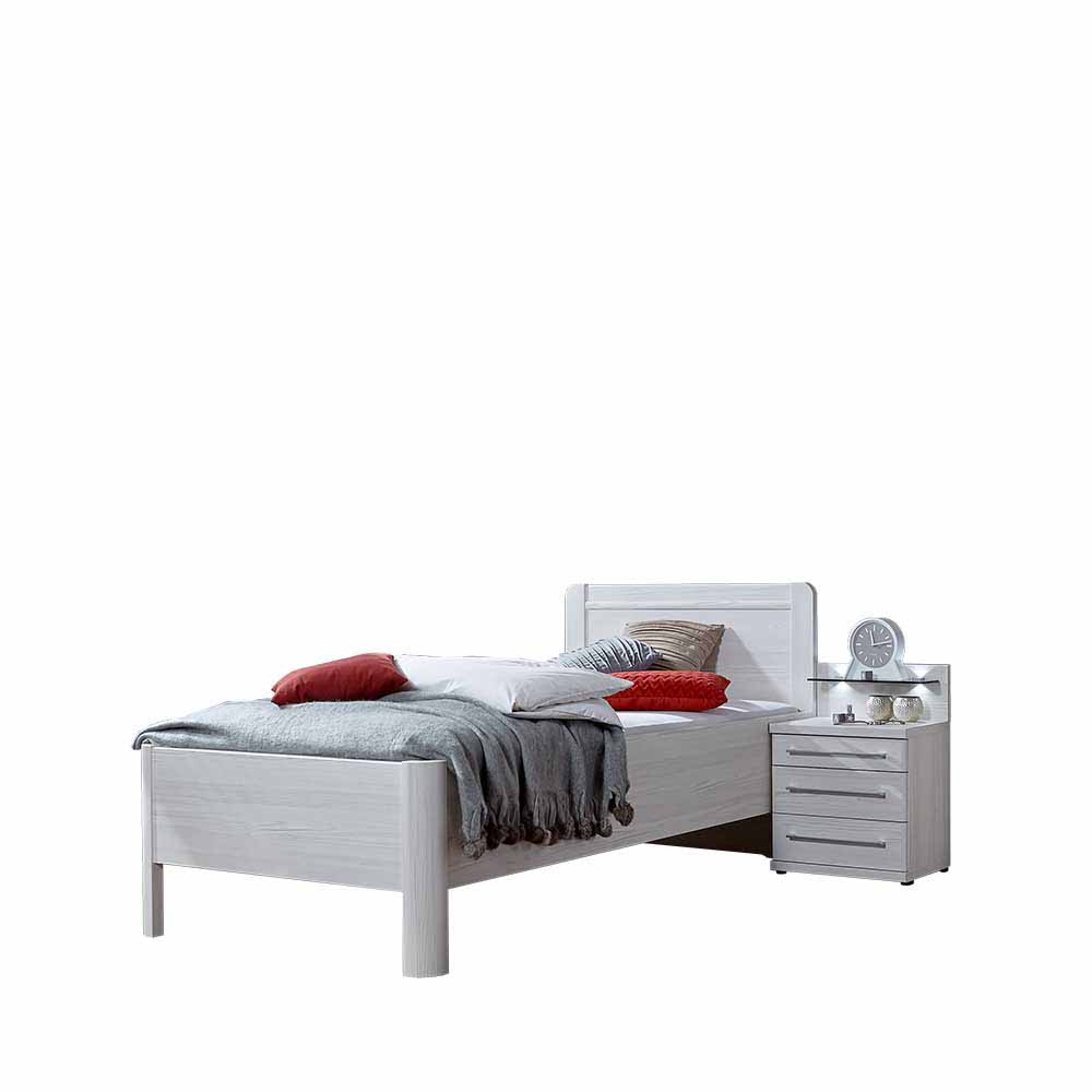 Bett und Nachtschrank Weiß Einzelbett Lärche Dekor Arneta