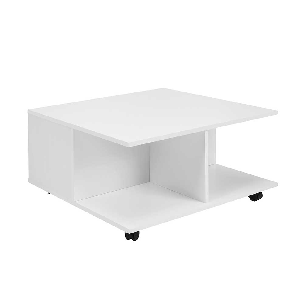 Beweglicher Wohnzimmer Couchtisch in Weiß mit Schubladen & Fächern Kyras