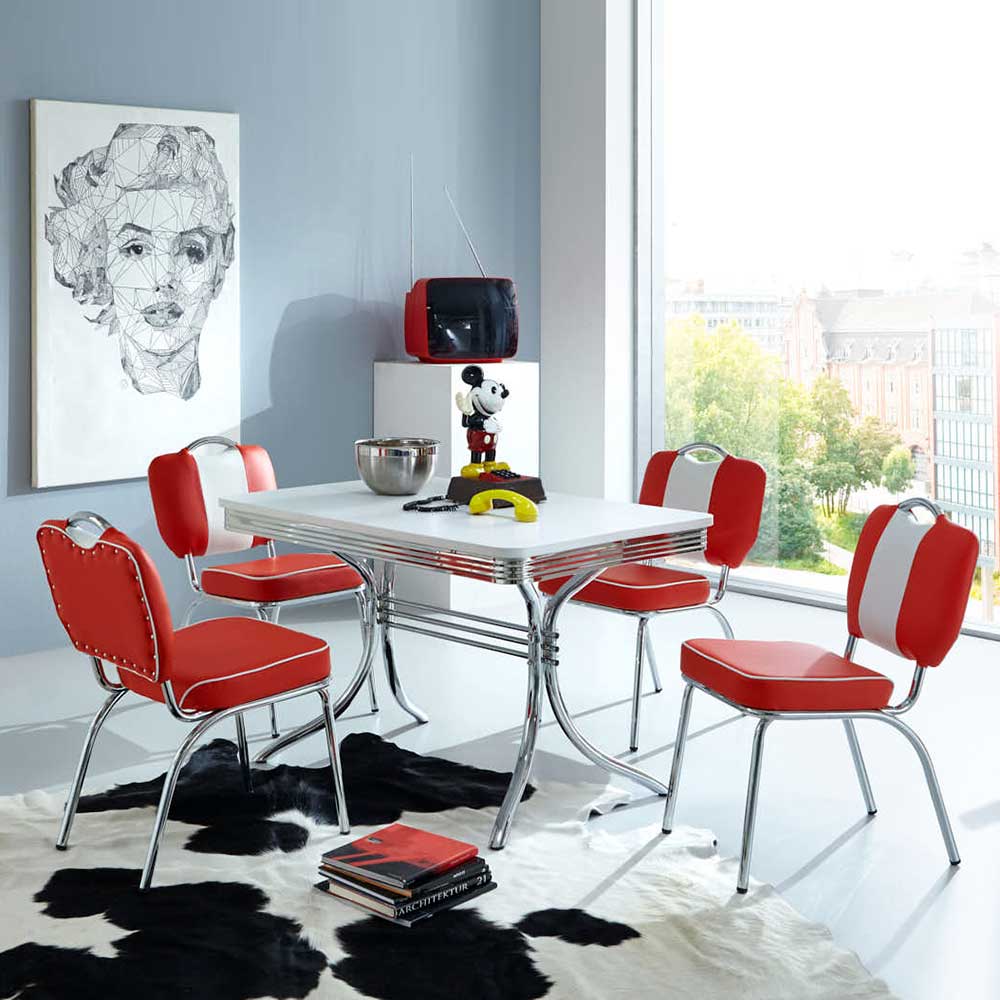 Bistrogruppe mit vier Stühlen in Rot & Weiß Branch