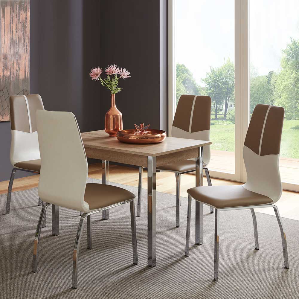 Braun Weiße Tischgruppe mit ausziehbarem Tisch Sisela