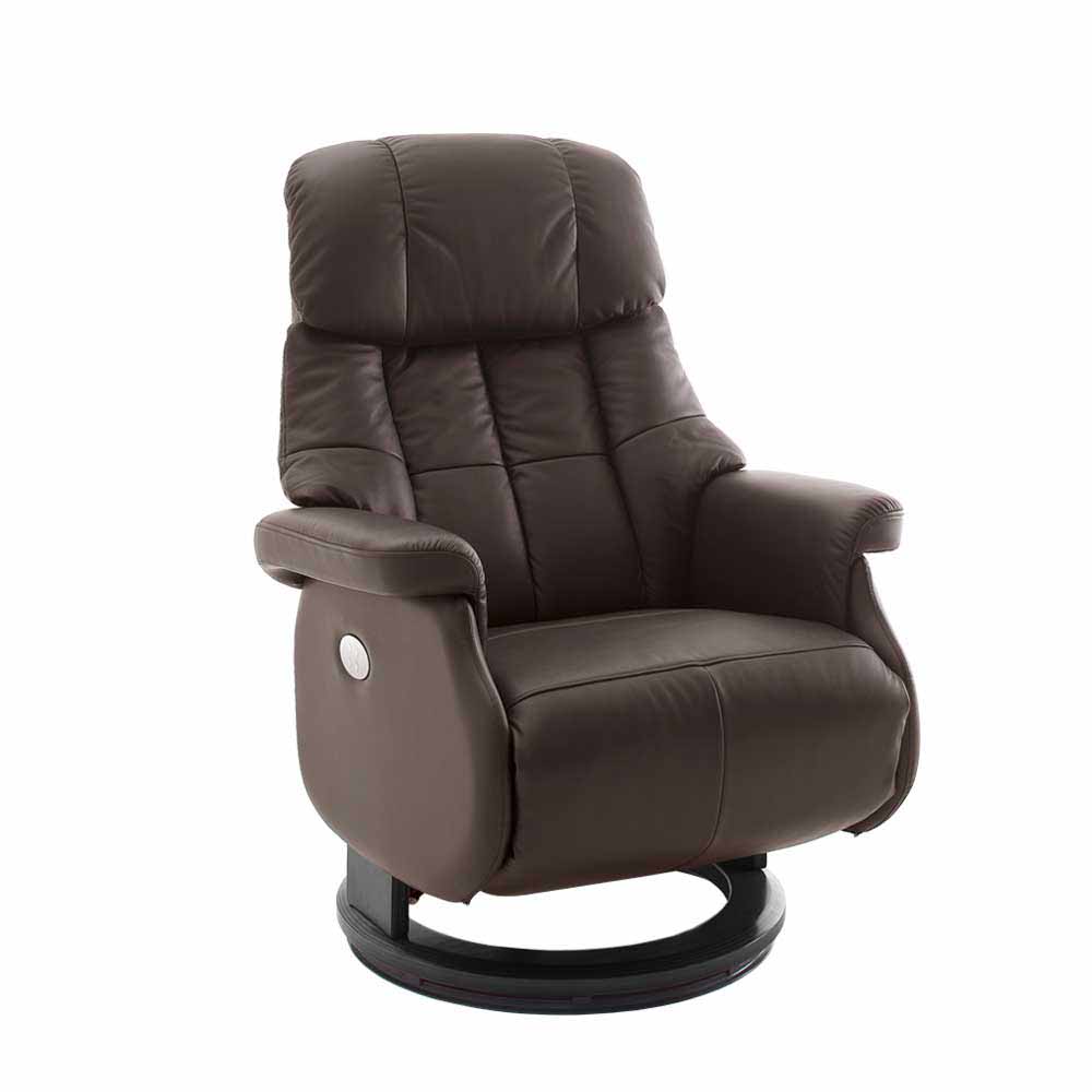 Brauner Leder Sessel mit elektrischer Verstellung auf schwarzem Fuß Colocca