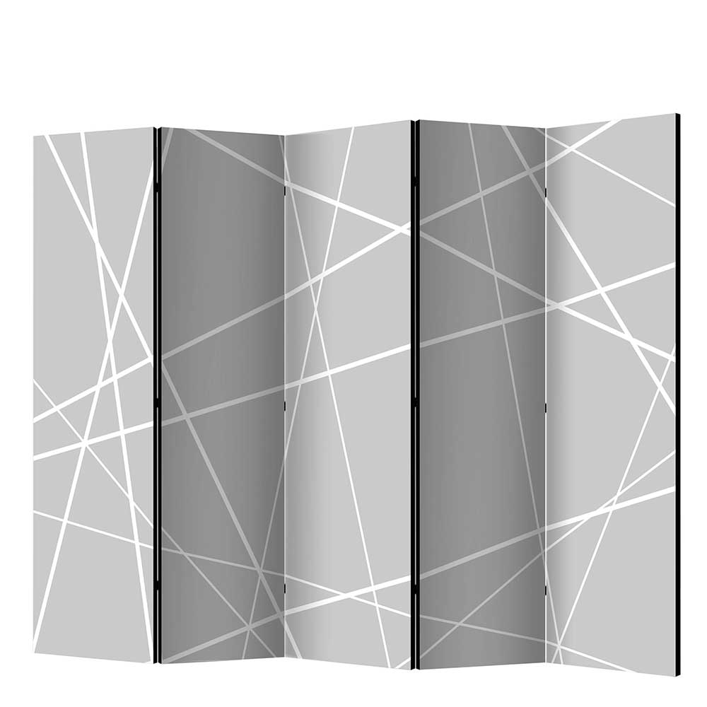 Breiter Paravent in Grau mit weißen Linien bedruckt - modern Slinico