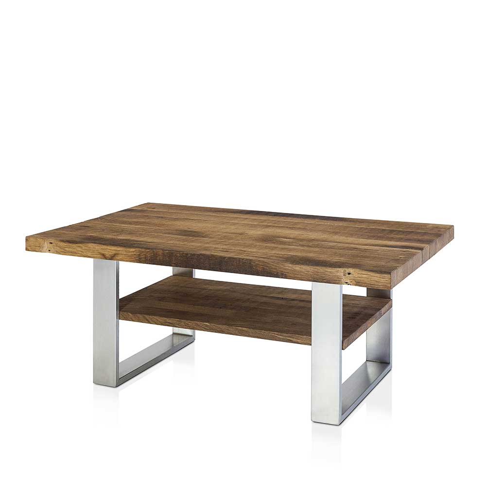 Bügelfuß Wohnzimmer Tisch mit Massivholzplatte aus Altholz Eiche Habic