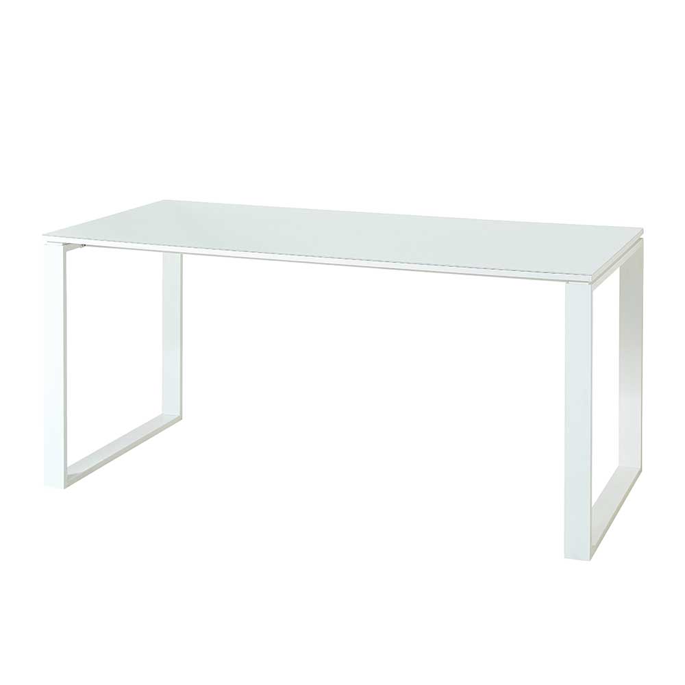 Büro Arbeitstisch in Weiß mit Glas & Metall Bügelgestell - 160x80 Fidania