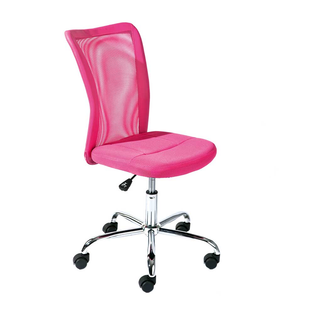 Büro Drehstuhl aus Mesh & Kunstleder in Pink mit Chromgestell Adlona