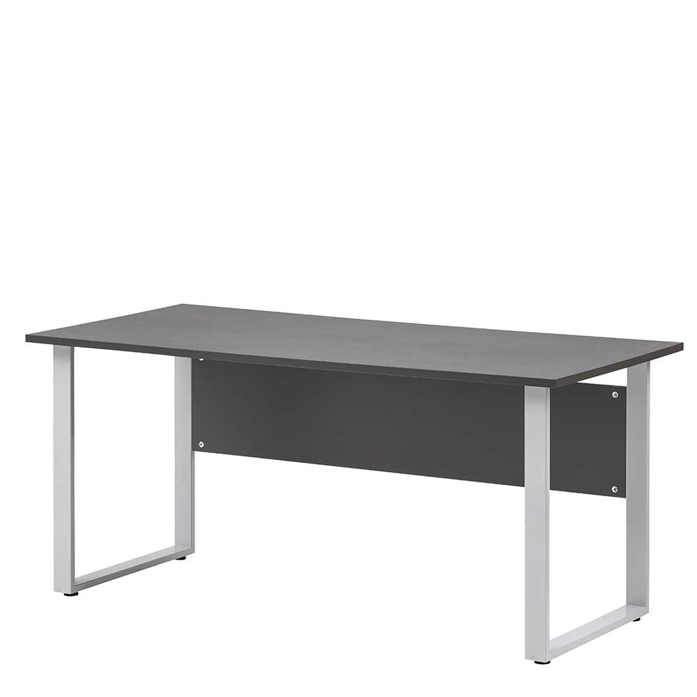 Büro Schreibtisch mit Bügelgestell in Anthrazit & Silberfarben Loshos