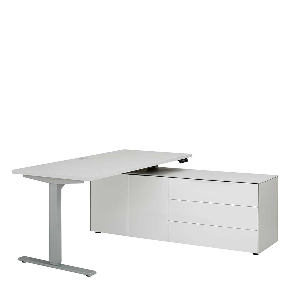 Büro Schreibtisch Sideboard Kombi in Weiß & Grau Madalas