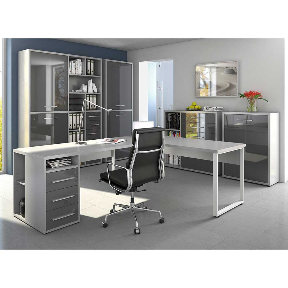 Büromöbel Kombination in Grau & Weiß mit Glas Beschichtung Tederana
