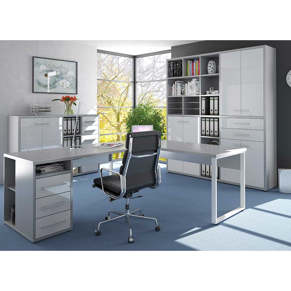 Büromöbel Komplettset in Grau & Weiß - Made in Germany Tederana