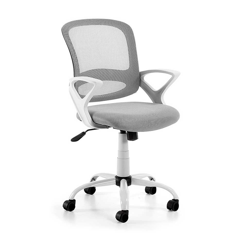 Bürostuhl mit Armlehnen in Grau & Weiß mit Kunststoffrollen weich Cernal