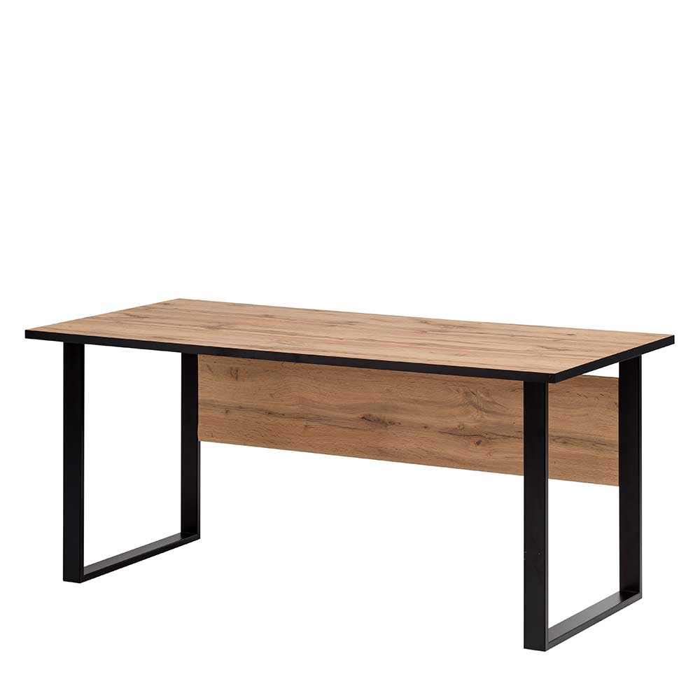 Bürotisch Schreibtisch in Holzoptik Eiche und Schwarz 160x75x73 Zustic