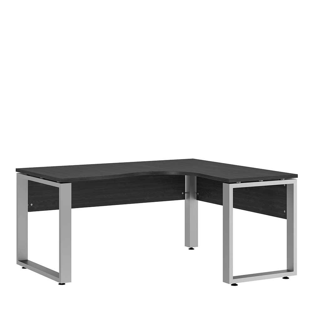 Computertisch über Eck in Eiche Grau mit Bügelgestell Alufarben Xena