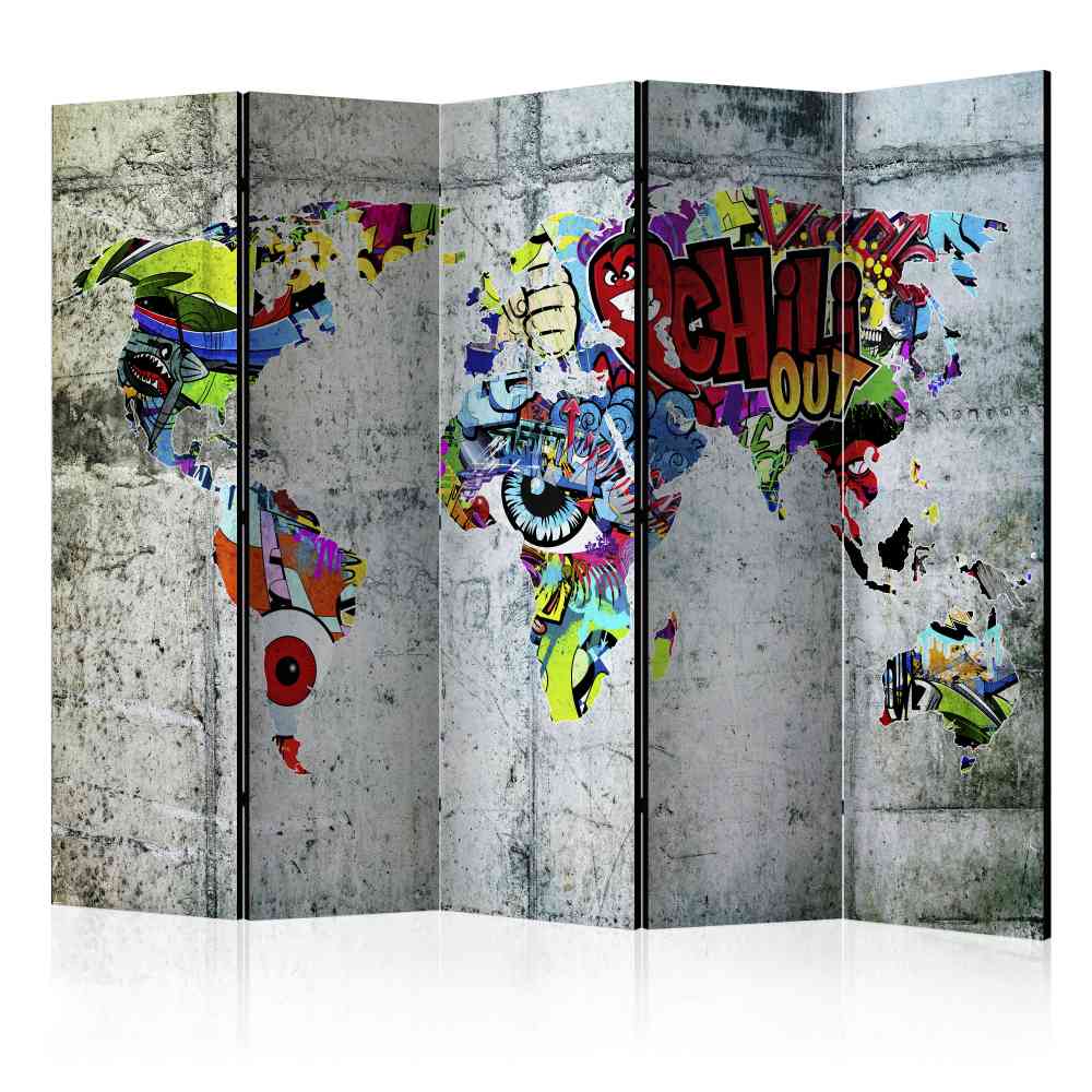 Cooler Paravent Weltkarte & Graffiti Druck für Jugendzimmer Pears