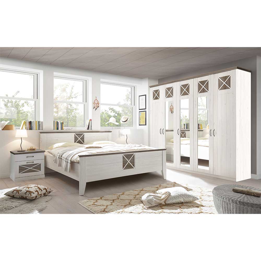 Country Style Schlafzimmer Set in Weiß & Pinie dunkel Chesnur