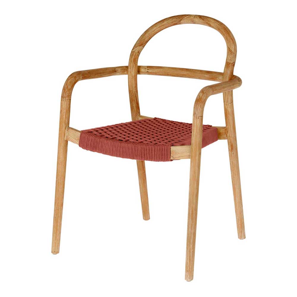 Design Armlehnenstühle aus Holz mit Kordel Geflecht in Rotbraun Birdy