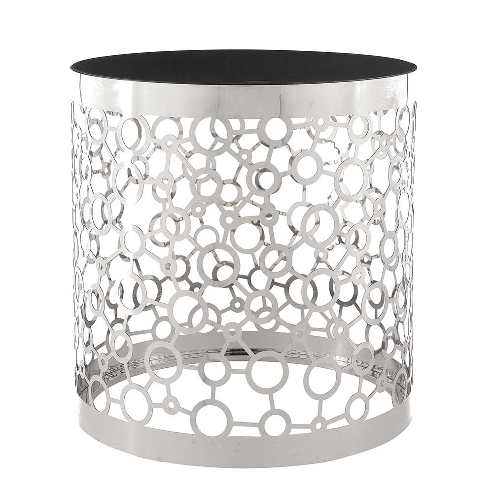 Design Beistelltisch mit Glasplatte Schwarz & Säulengestell Silber Marissa