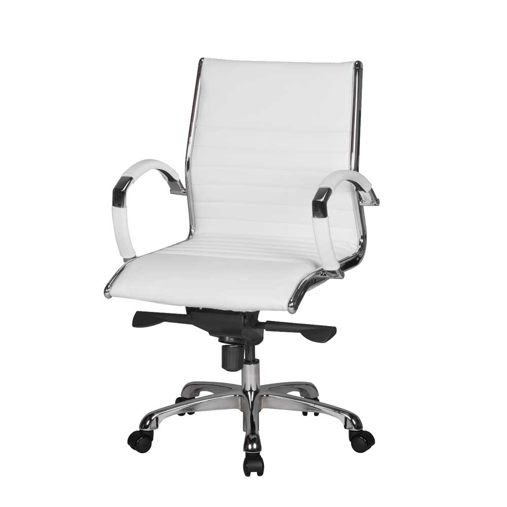 Design Bürostuhl aus Leder in Weiß mit Chrom - ergonomisch Halvona
