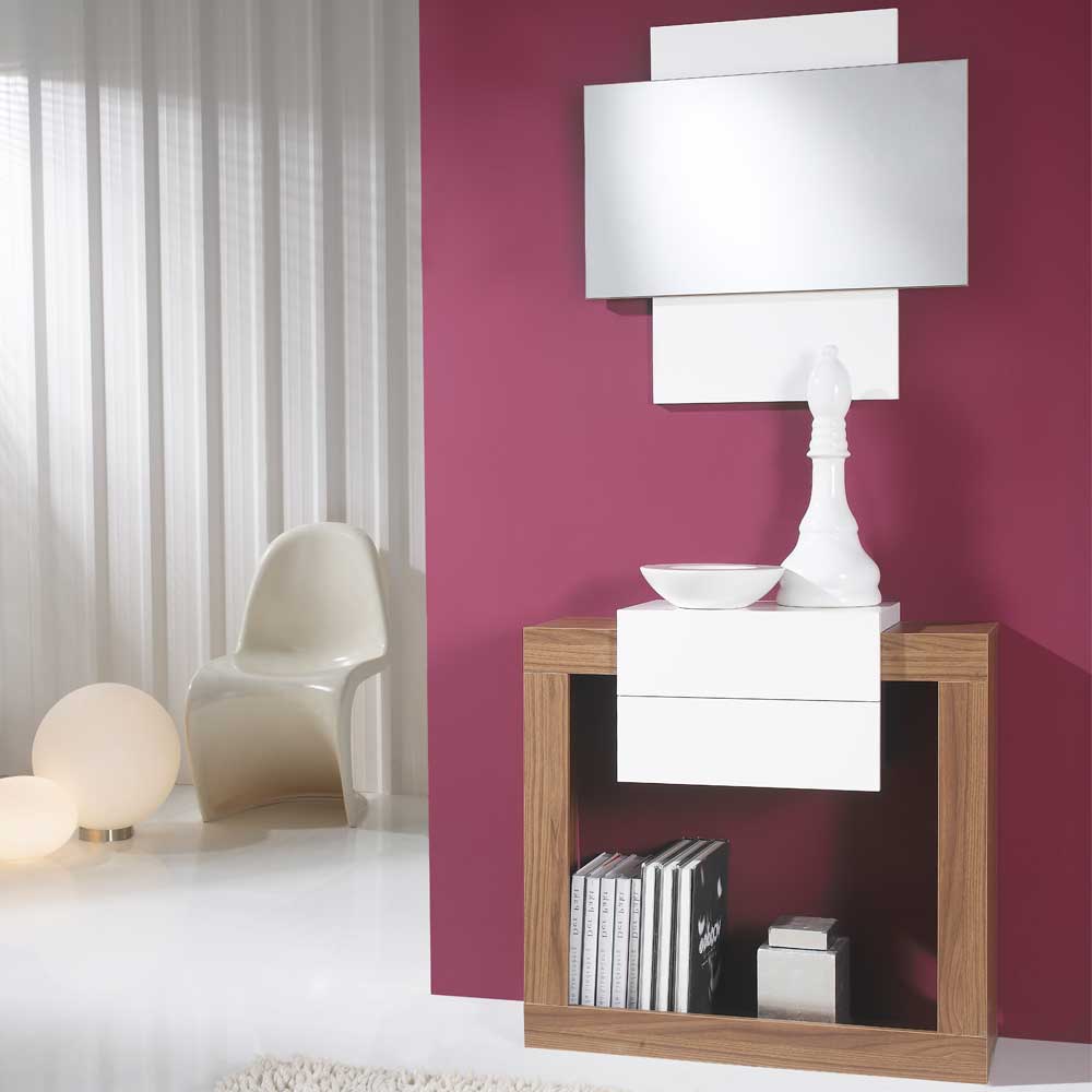 Design Dielenmöbel Konsolentisch Walnuss und Weiß hochglänzend Uctana