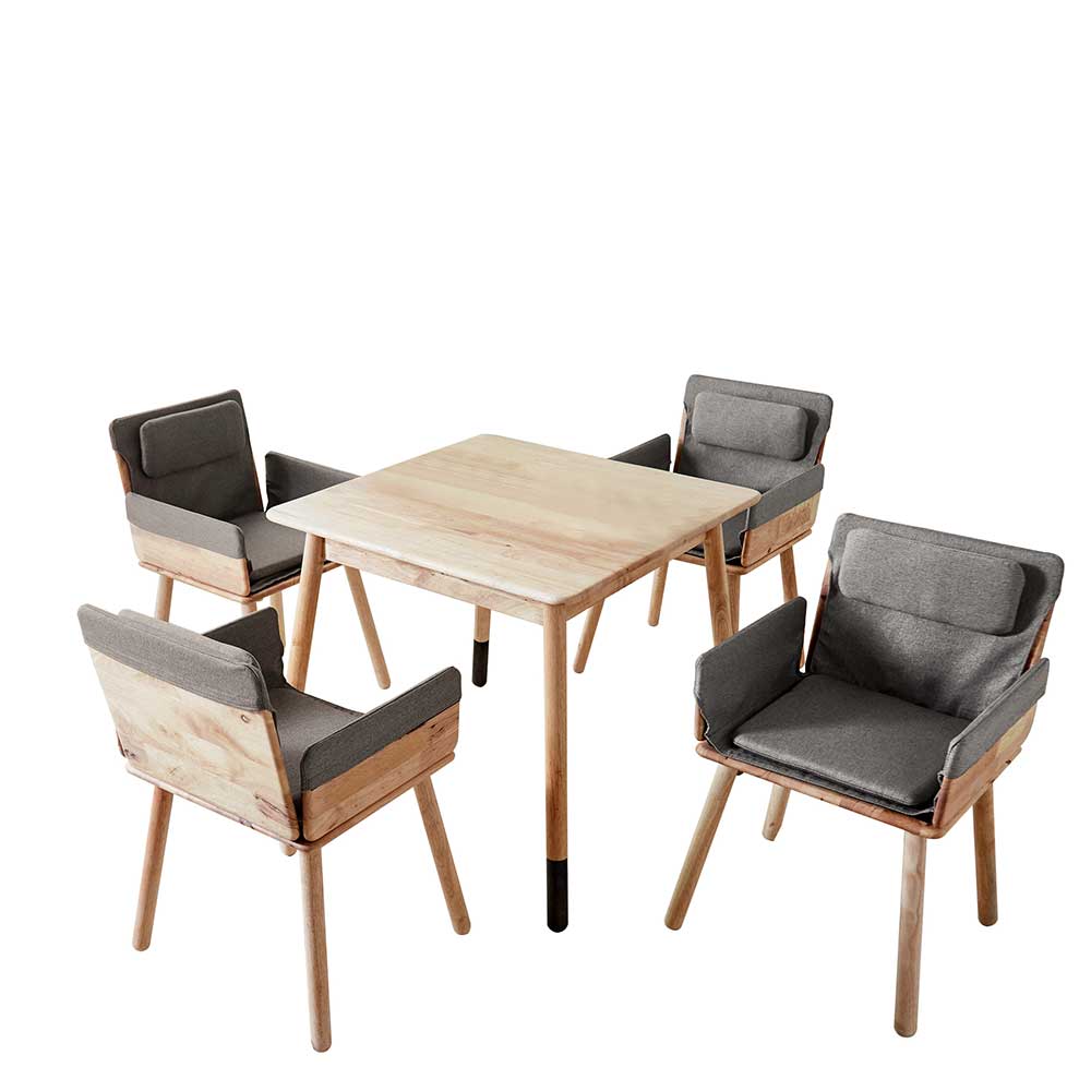 Design Essgruppe für 4 Personen aus Hevea Holz mit Armlehnstühlen Pysio
