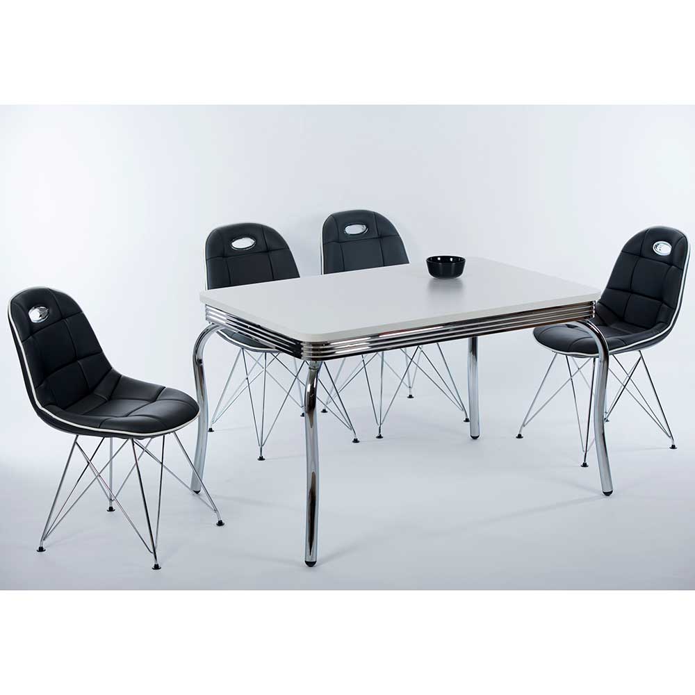 Design Essgruppe in Schwarz & Weiß mit Chrom für vier Personen Candelcero