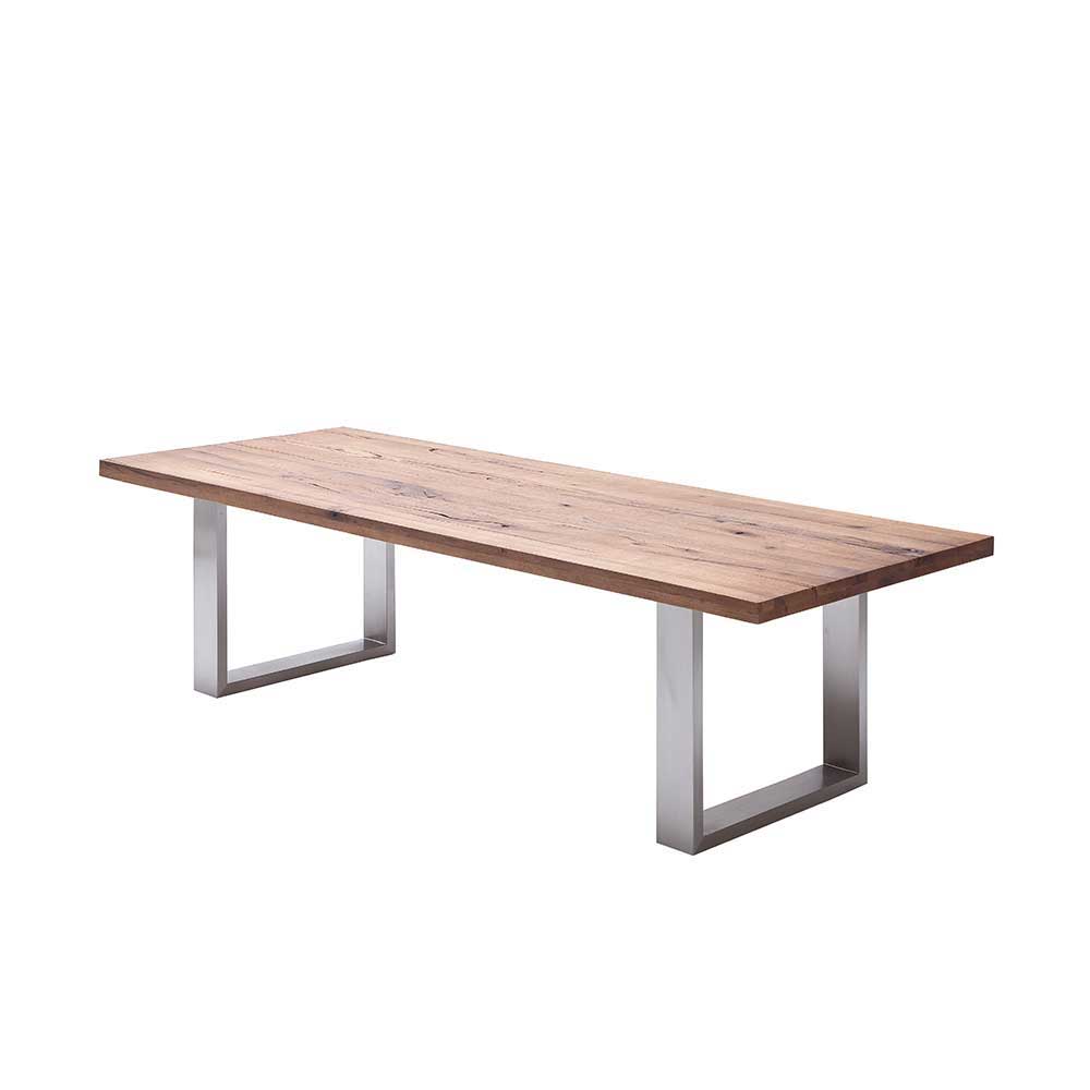 Design Esszimmertisch mit Holz Eiche dunkel & Edelstahl Venditora