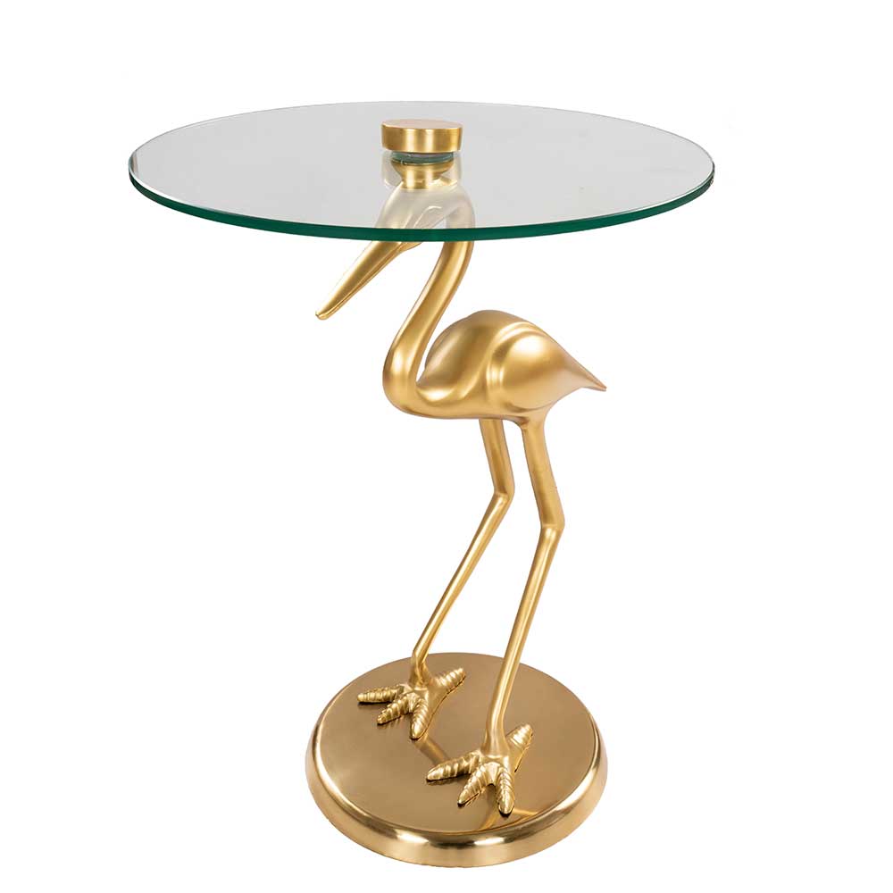 Design Glas Tischchen mit Vogel Fuß in Gold - runde Form 40x58x40 Sotonio