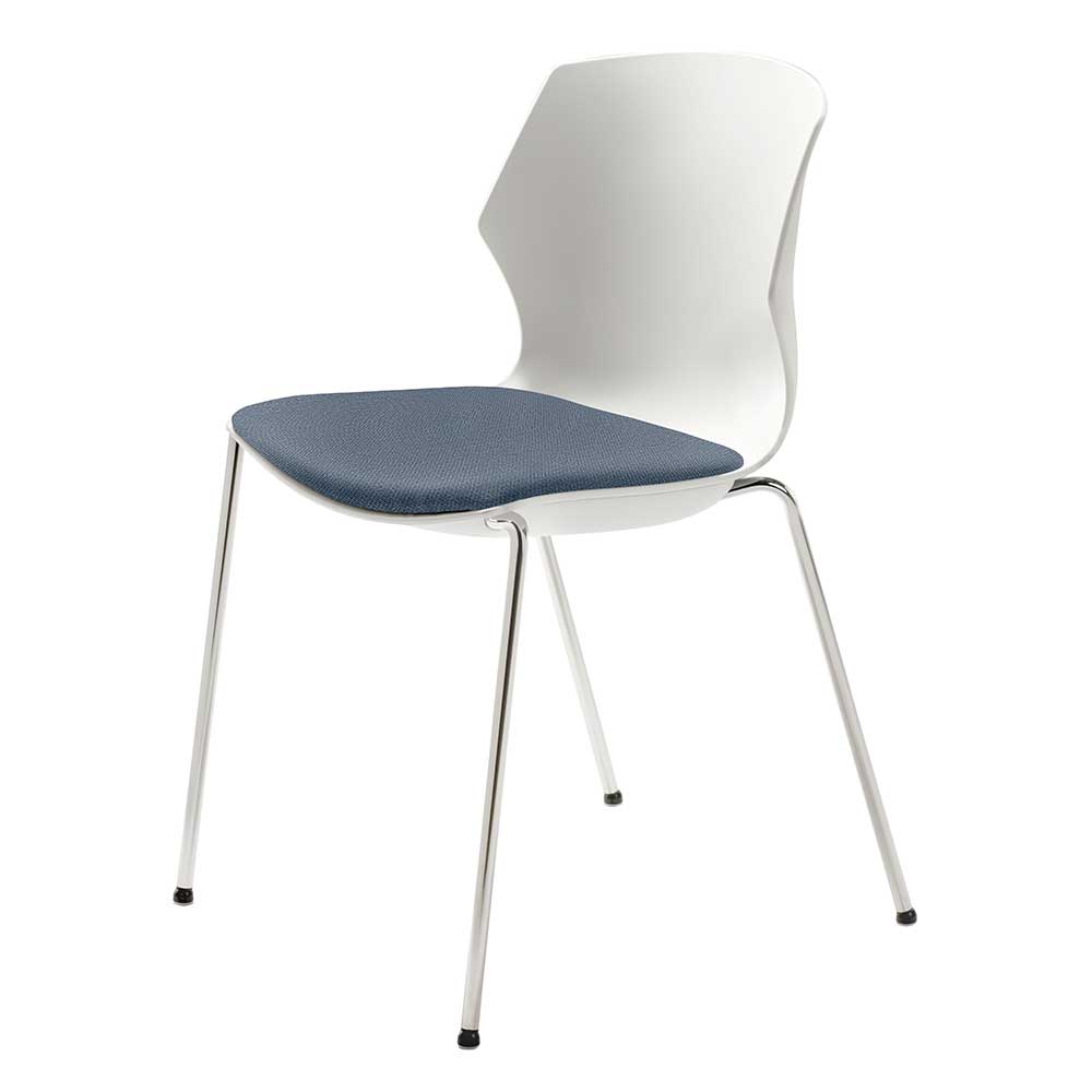 Design Küchenstuhl zum Stapeln in Weiß & Blaugrau & Chrom Amindo
