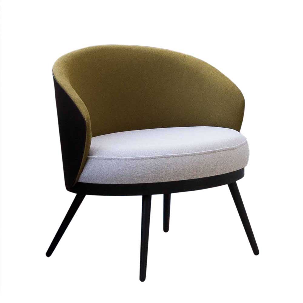 Design Lounge Sessel in Khaki & Schwarz & Hellgrau aus Stoff & Stahl Racelyn