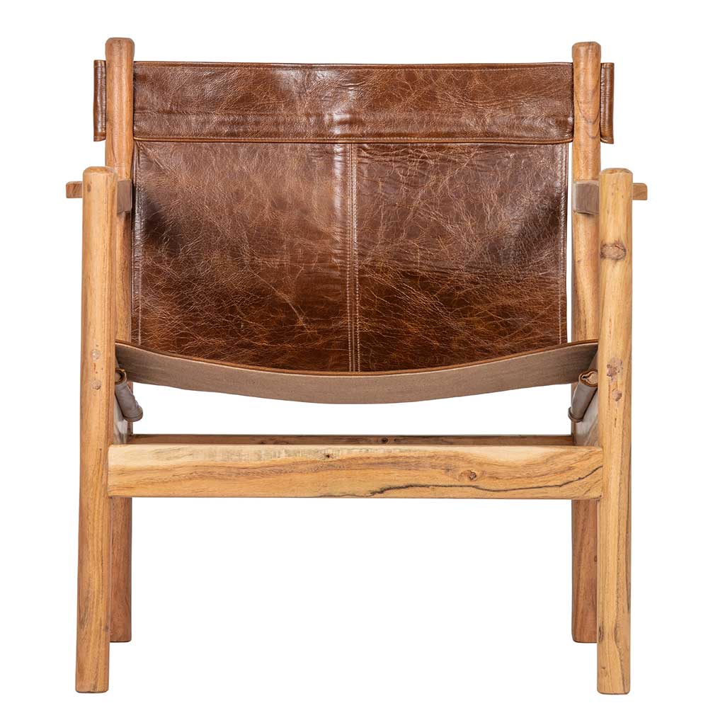 Design Lounge Stuhl in Braun & Natur aus Echtleder & Akazie massiv Later