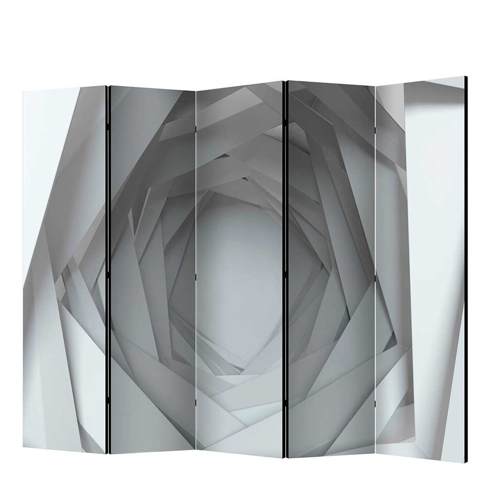 Design-Paravent 5 Elemente mit Druck 3D Motiv in Grau auf Leinwand Vogotra