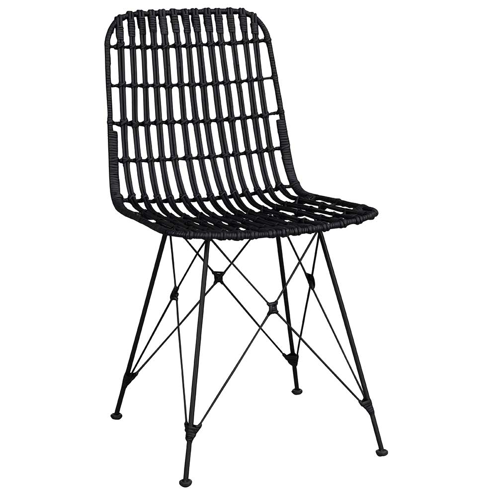 Design Retro Stuhl aus Rattan & Stahl in Schwarz Musee