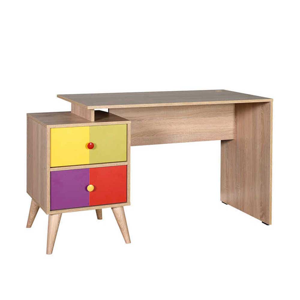 Design Schreibtisch in Sonoma-Eiche & Bunt mit zwei Schubladen Reddnas