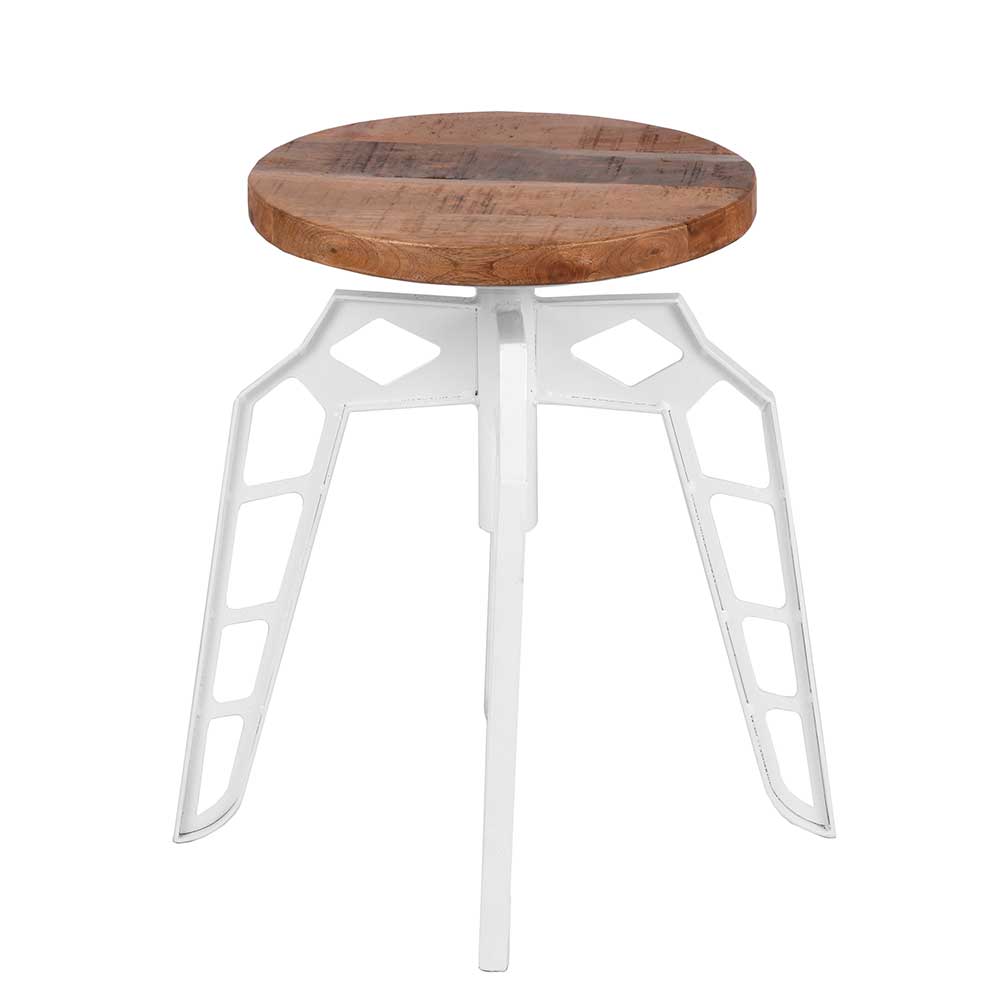 Design Sitzhocker mit Holzsitz rund aus Metall Designgestell Ishi