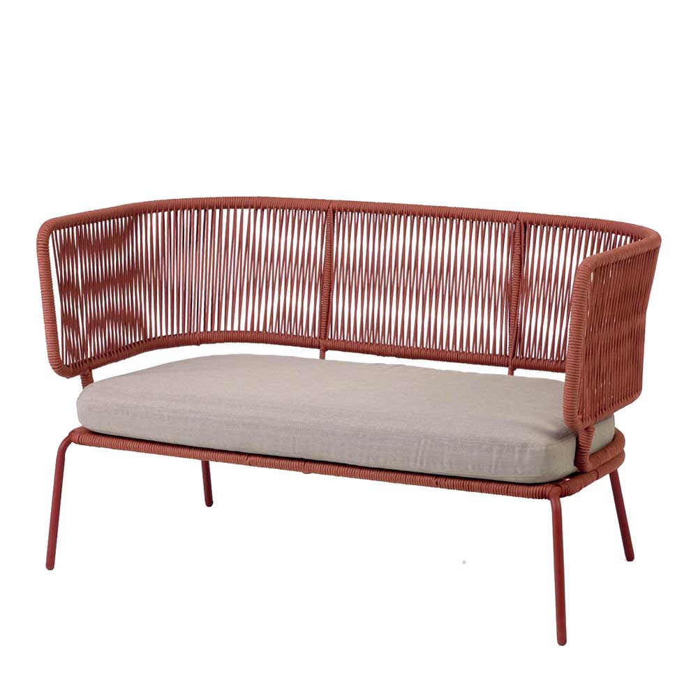 Design Sofa aus Kordelgeflecht in Rotbraun mit Stoffpolster in Hellgrau Alamo