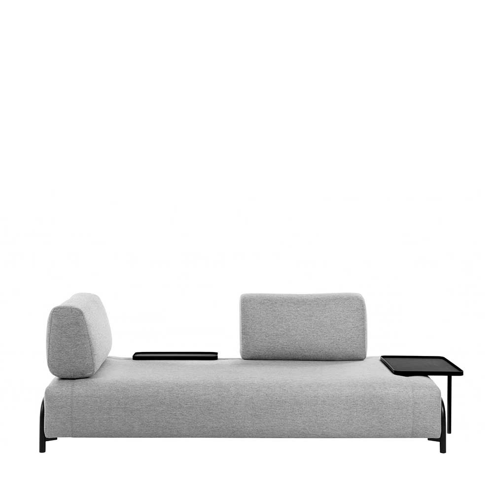Design Sofa mit abnehmbarem Stecktisch in Hellgrau & Schwarz - 3er Ragusta