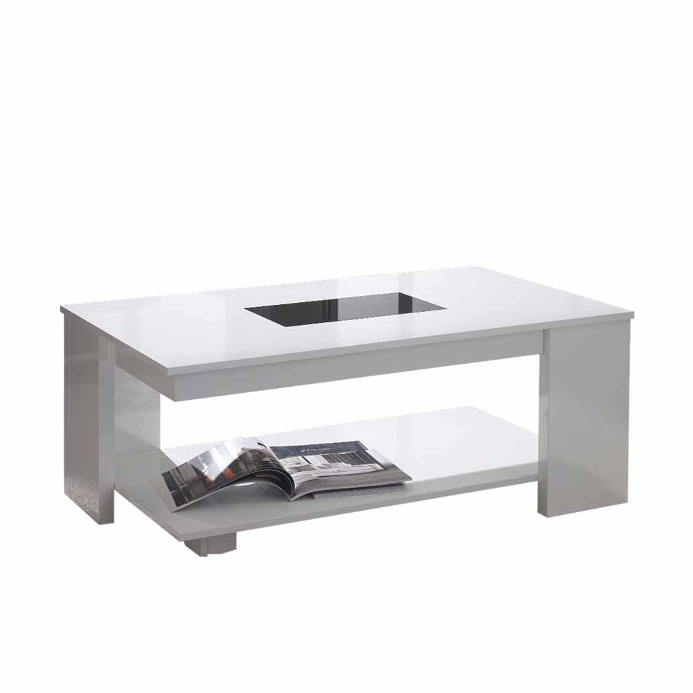 Design Sofatisch Weiß Hochglanz Tischplatte hochklappbar Bordana