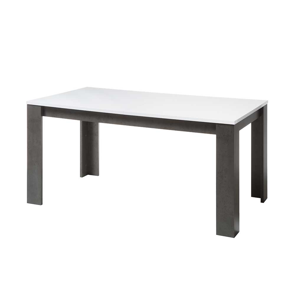 Design Tisch mit Platte Hochglanz Weiß & Gestell Beton Grau Istensa