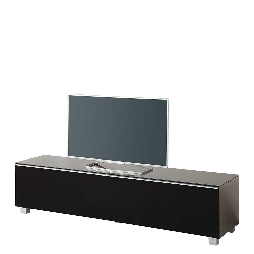 Design TV Lowboard in Silber & Schwarz aus Glas & Akustikstoff Araulon