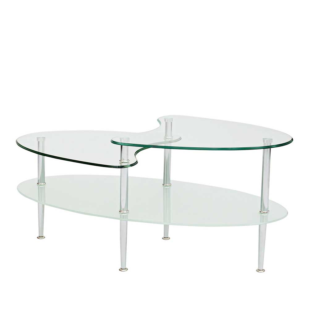 Design Wohnzimmertisch mit ovaler Tischplatte aus Glas mit Gestell in Chrom Centauras