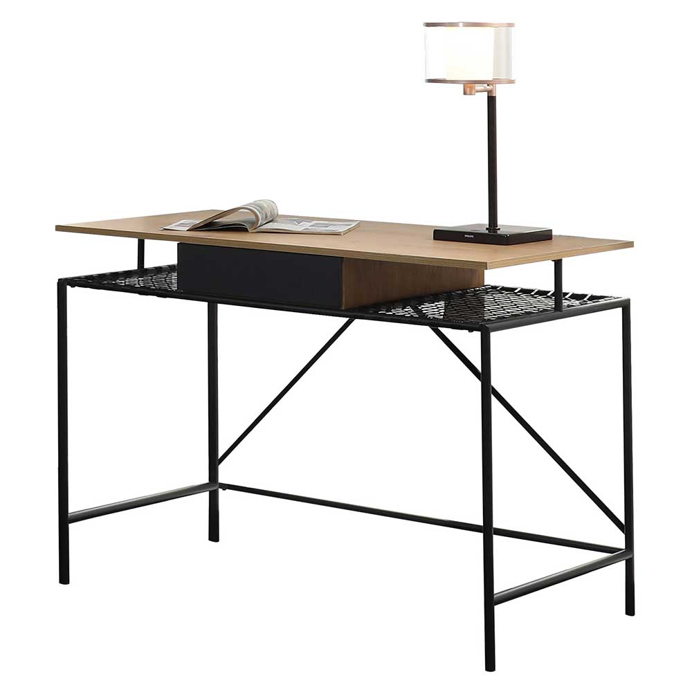 Designer Schreibtisch mit Ablagen aus Kunstrattan und einer Schublade Zavias