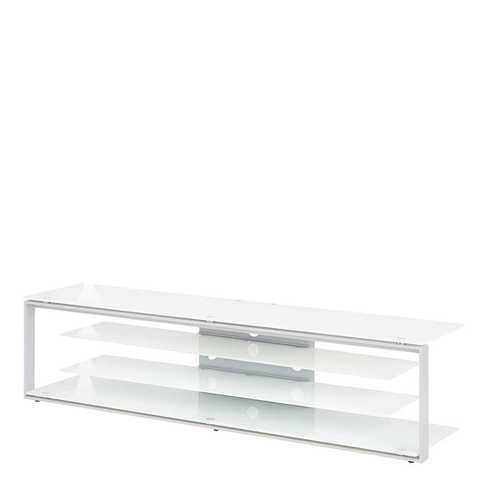 Designer TV Lowboard aus weißem Glas & grauem Metall Florentinas