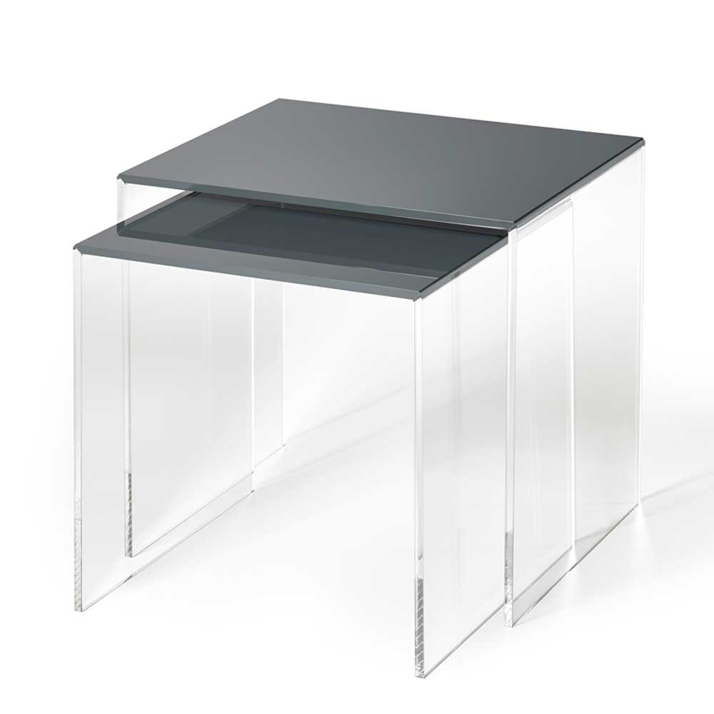 Designer Zweisatztisch aus Acryl Glas in Grau & Transparent Lucie