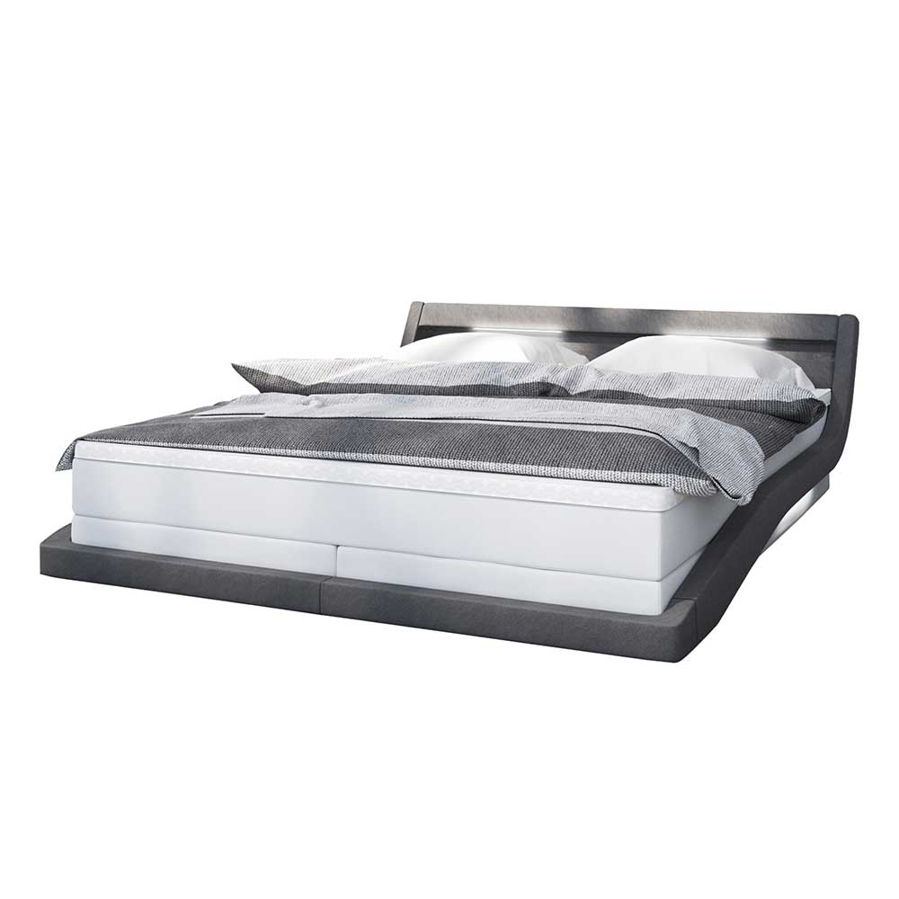 Designerbett mit Boxspring & LED Licht in Weiß & Grau - 180x200cm Savocca