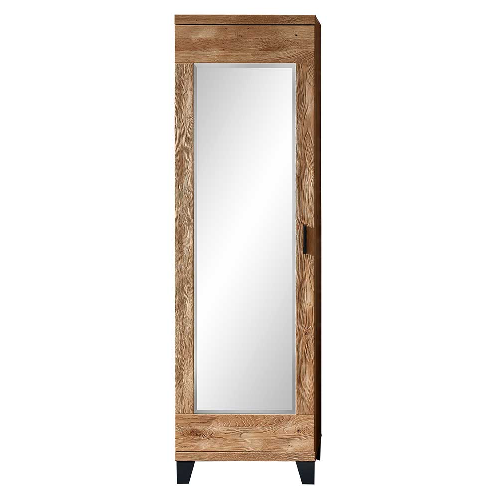 Dielen Garderobenschrank mit Spiegel aus Wildeiche Massivholz Elprisca