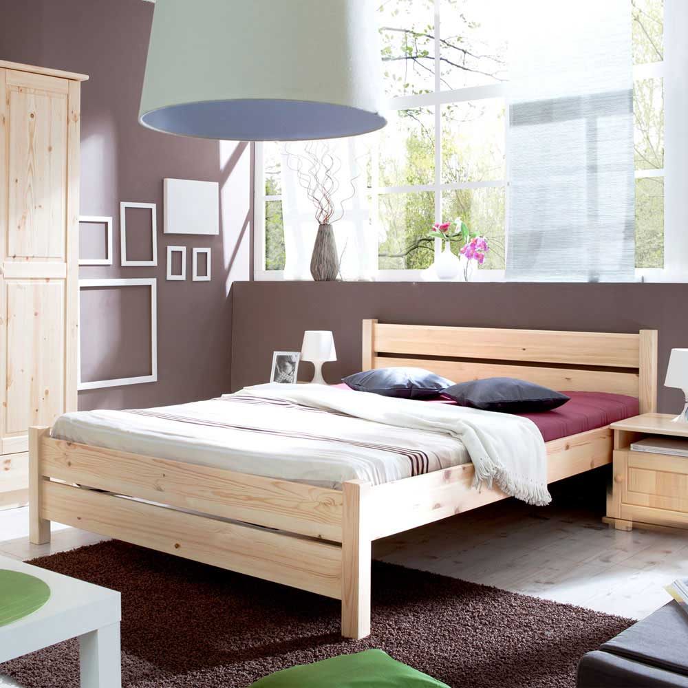 Doppelbett Kiefer Massivholz lackiert Eleon