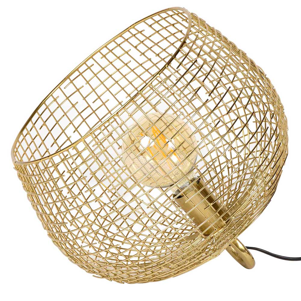 Drahtschirm Tischlampe in Gold - rundes Design - 2 Größen Loprossa