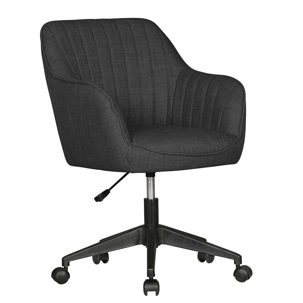 Drehbarer Bürostuhl als Sessel mit Armlehnen auf Rollen in Grau Beverli
